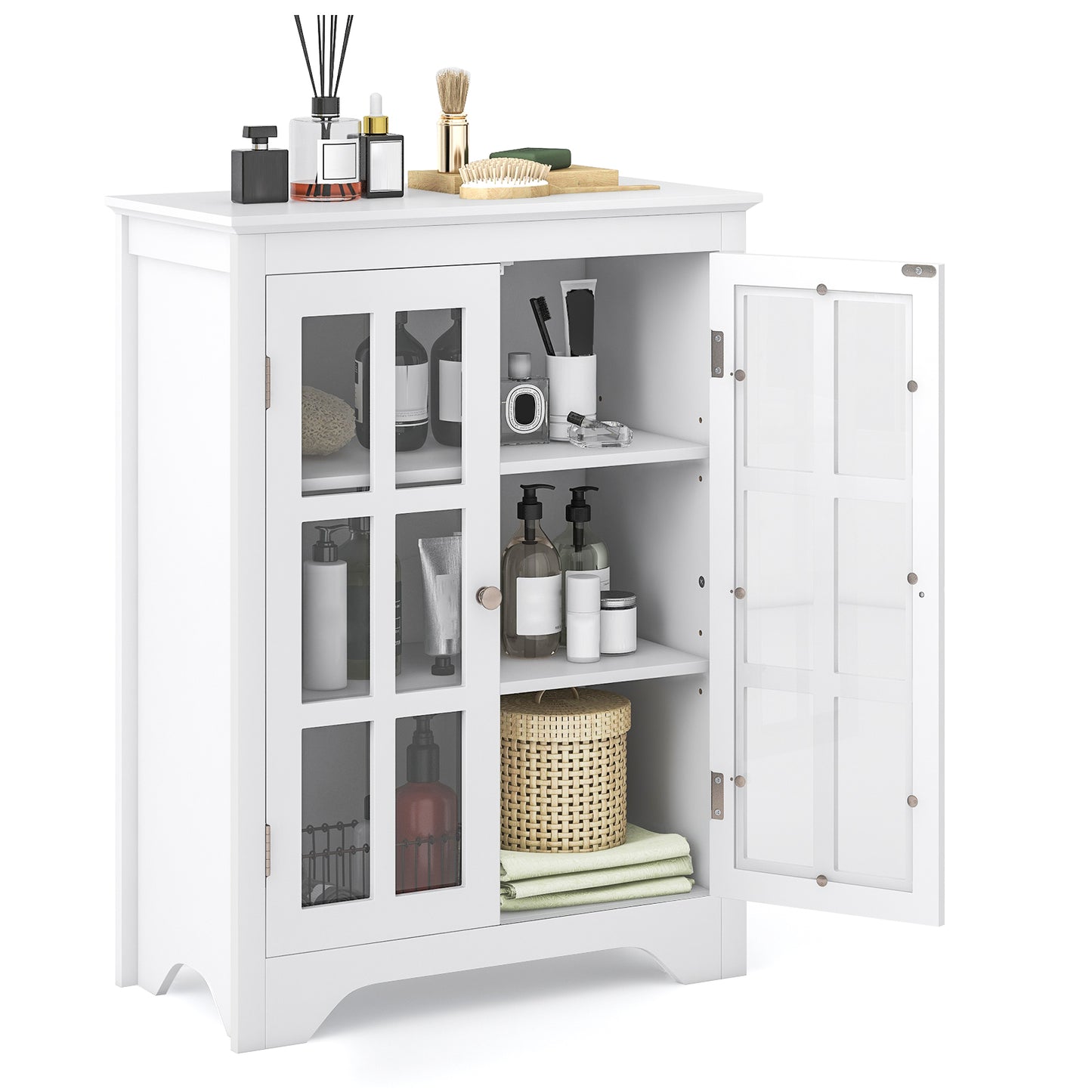 Giantex Freestanding Display Storage Cabinet, Bathroom Modern Storage Floor Organizer, White