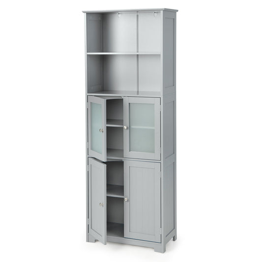 Giantex Tall Bathroom Storage Cabinet, Pantry Cabinet Cupboard, Floor Standing Storage Cabinet for Living Room, Kitchen, Grey