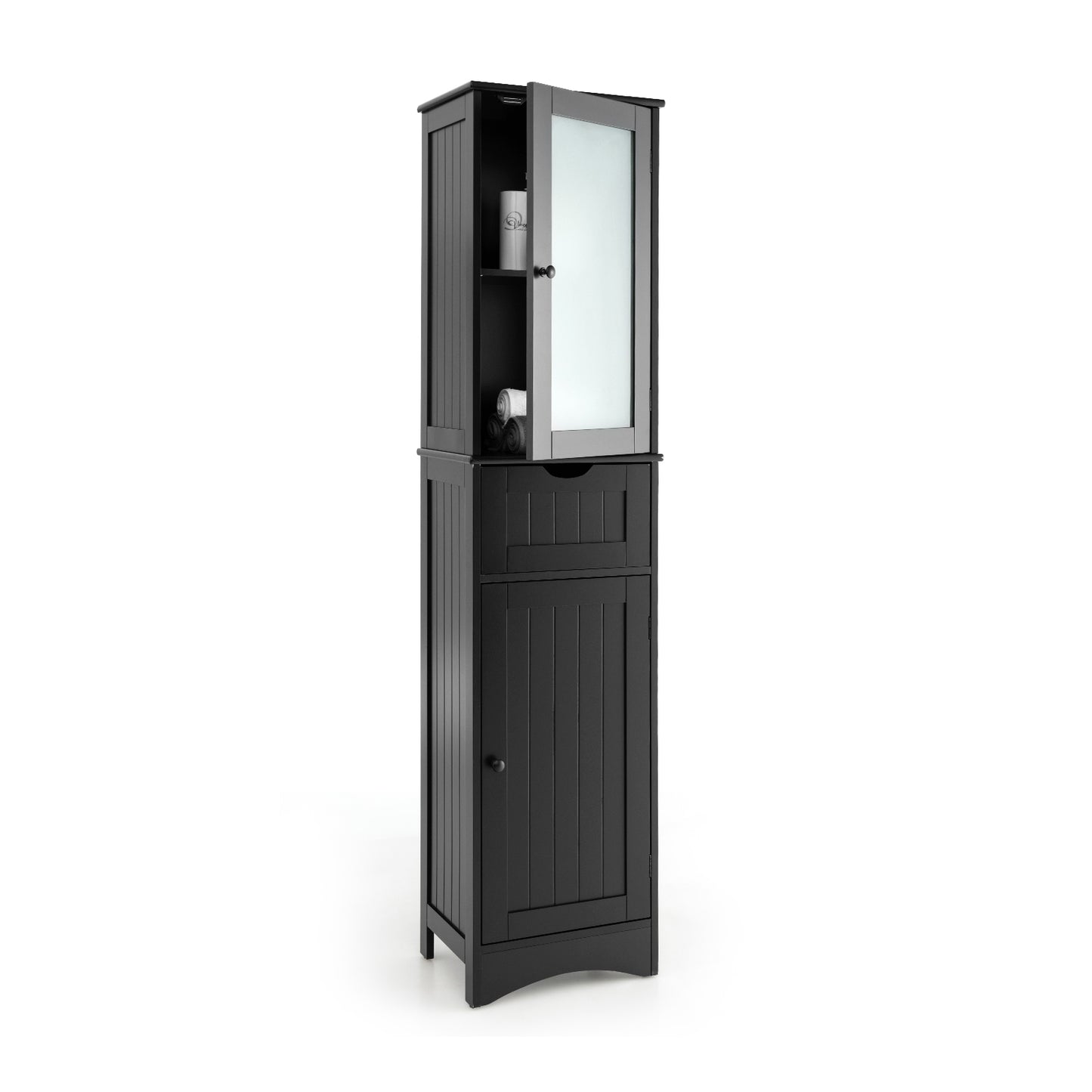 Giantex Tall Bathroom Storage Cabinet, Narrow Slim Linen Tower, Freestanding Floor Cabinet, Black