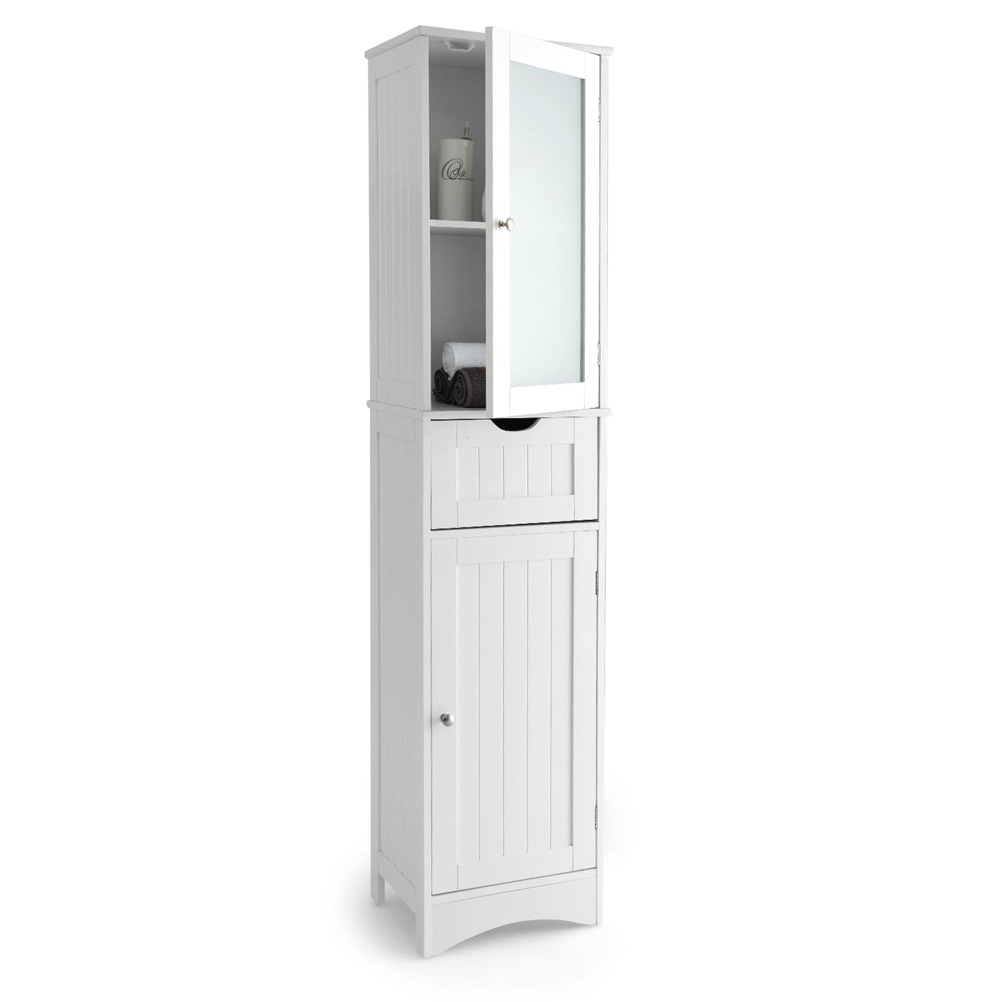 Giantex Tall Bathroom Storage Cabinet, Narrow Slim Linen Tower, Freestanding Floor Cabinet, White