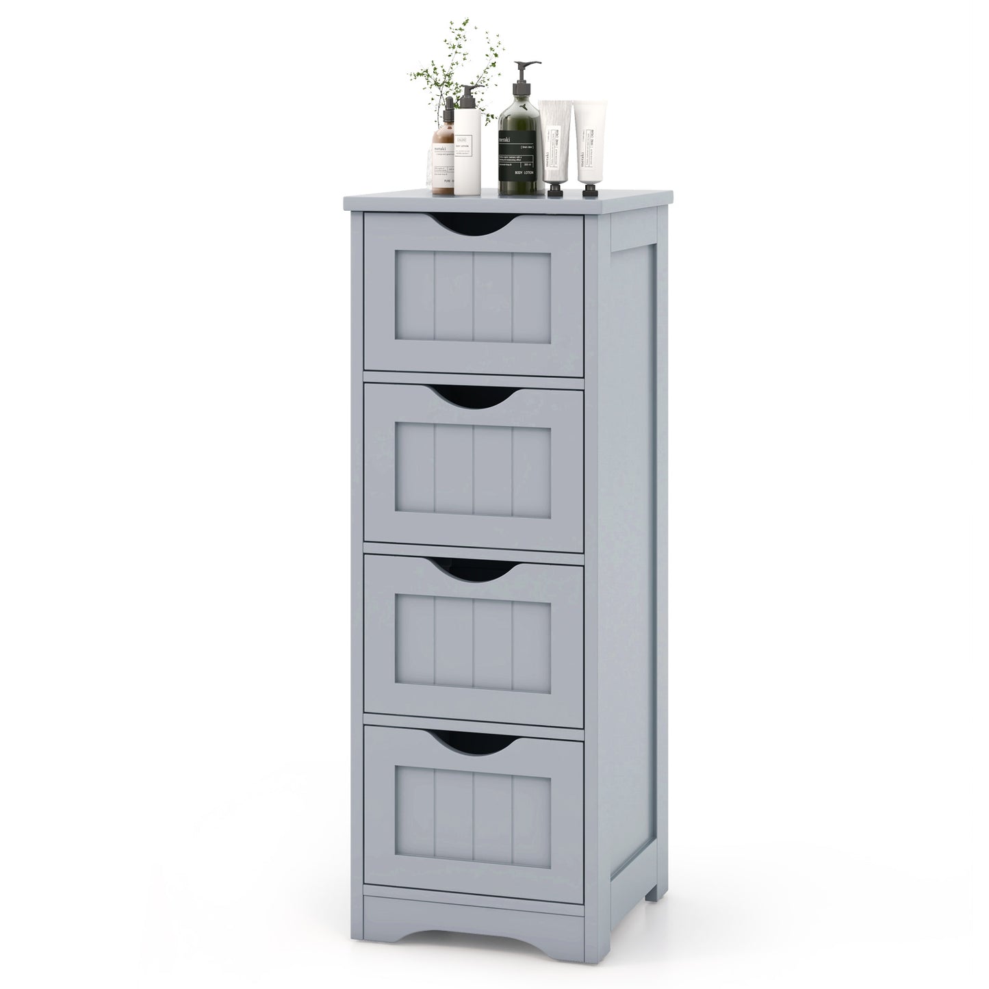 Giantex 4-Drawer Bathroom Storage Cabinet, Floor Cabinet w/Cut-out Handles, Freestanding Side Storage Cabinet for Bedroom, Gray