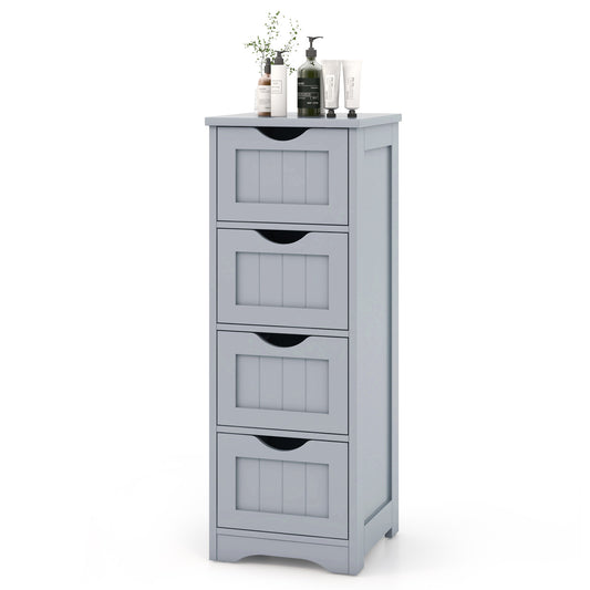 Giantex 4-Drawer Bathroom Storage Cabinet, Floor Cabinet w/Cut-out Handles, Freestanding Side Storage Cabinet for Bedroom, Gray