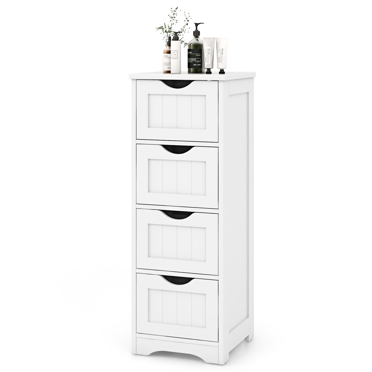 Giantex 4-Drawer Bathroom Storage Cabinet, Floor Cabinet w/Cut-out Handles, Freestanding Side Storage Cabinet for Bedroom, White