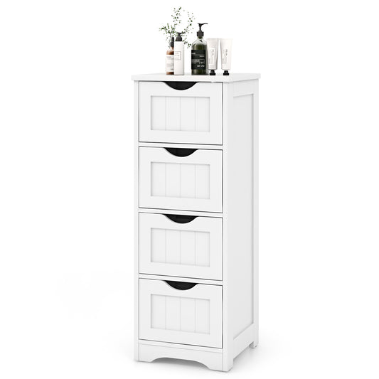 Giantex 4-Drawer Bathroom Storage Cabinet, Floor Cabinet w/Cut-out Handles, Freestanding Side Storage Cabinet for Bedroom, White