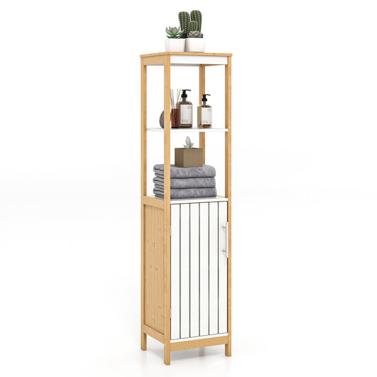 Giantex Tall Slim Bathroom Storage Cabinet, Bamboo Freestanding Floor Cabinet for Living Room