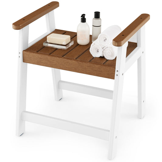 Giantex  Shower Chair Bench, Waterproof HDPE Shower Stool w/Anti-Slip Foot Pads for Bath Spa & Shaving Legs, White & Brown