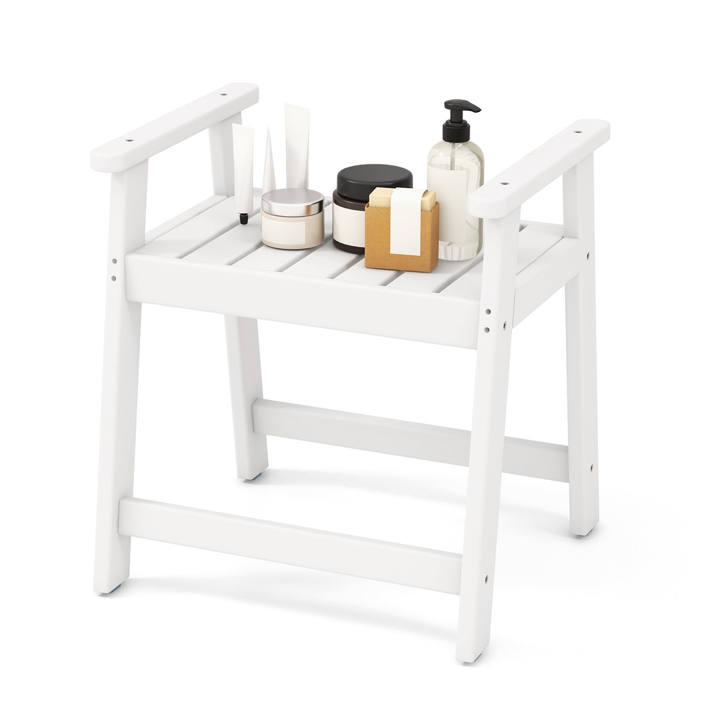 Giantex  Shower Chair Bench, Waterproof HDPE Shower Stool w/Anti-Slip Foot Pads for Bath Spa & Shaving Legs, White