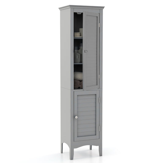 Giantex Tall Storage Bathroom Cabinet, Narrow Floor Cabinet w/ Adjustable Shelf, Gray