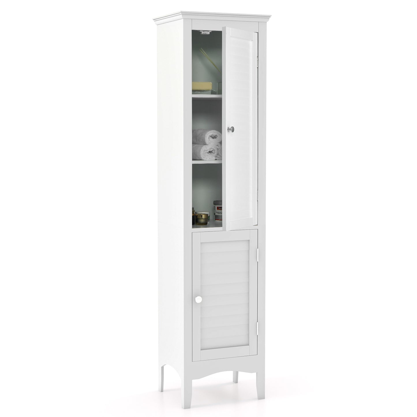 Giantex Tall Storage Bathroom Cabinet, Narrow Floor Cabinet w/ Adjustable Shelf, White