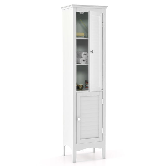 Giantex Tall Storage Bathroom Cabinet, Narrow Floor Cabinet w/ Adjustable Shelf, White