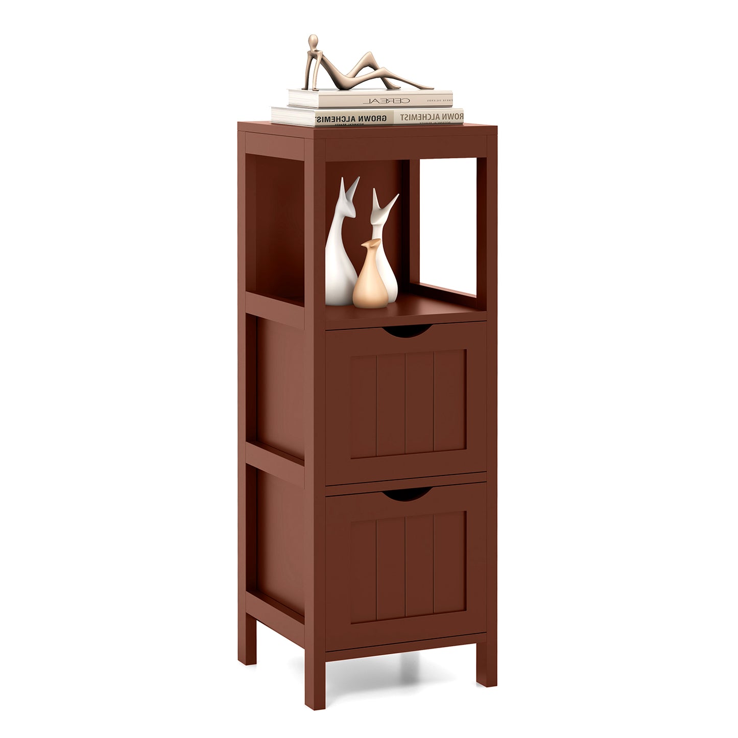 Giantex Narrow Storage Bathroom Cabinet, Freestanding Floor Cabinet w/2 Removable Drawers, Brown