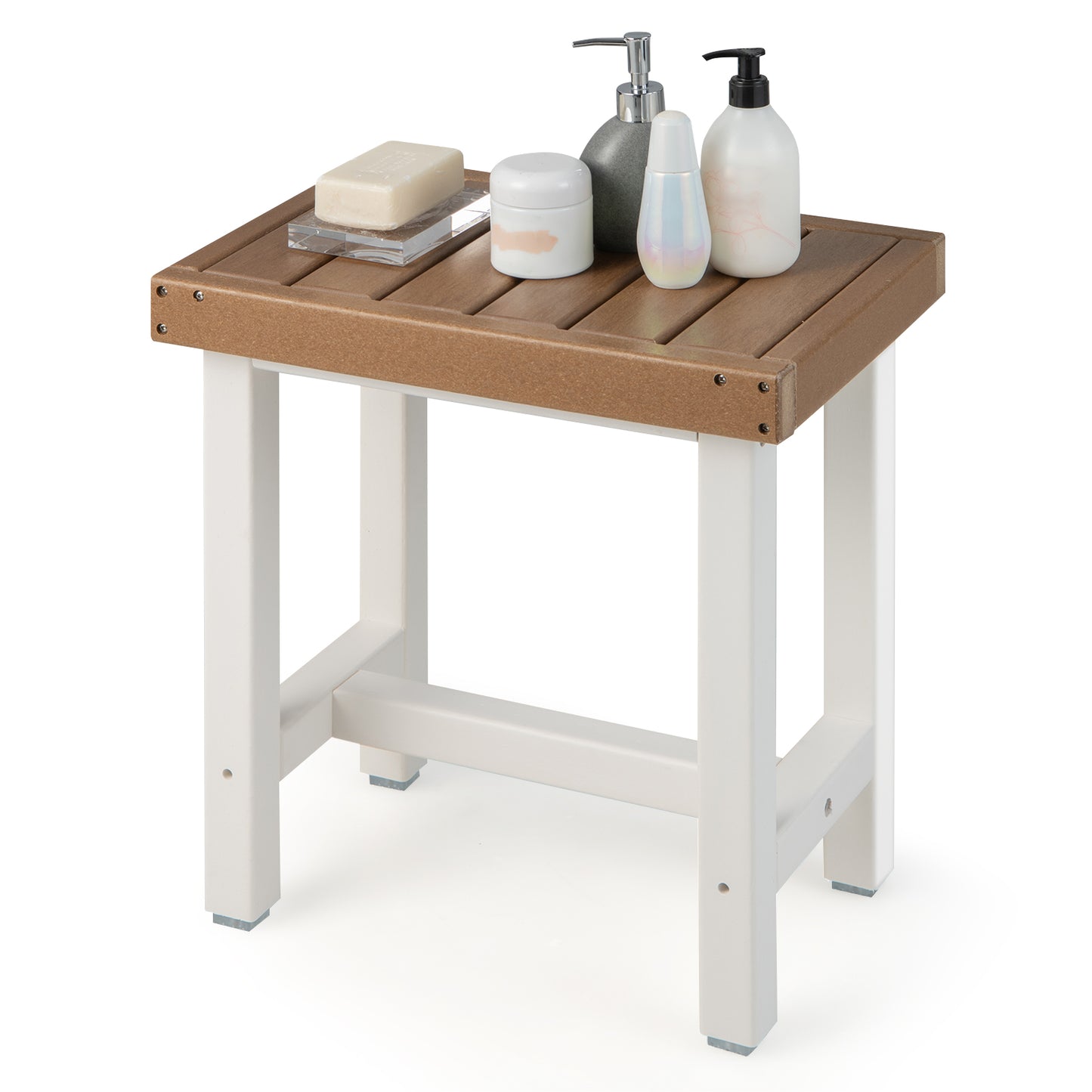 Giantex Waterproof Shower Bench, HDPE Inside Shower Seat for Bath Spa & Shaving Legs, Bathroom Shower Stool w/Anti-slip Foot Pads, Versatile Side Table