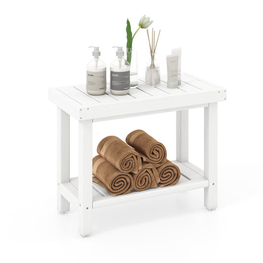 Giantex Spa Bath Stool, Shower Bench w/Non-Slip Foot Pads & Storage Shelf, Waterproof Bathroom Chair, White