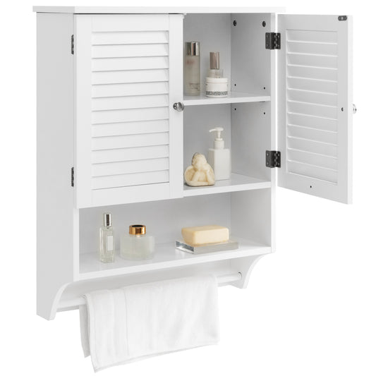 Giantex Wall Mounted Bathroom Cabinet w/Bar, Medicine Cabinet w/Double Louvered Doors, Storage Cabinet, White