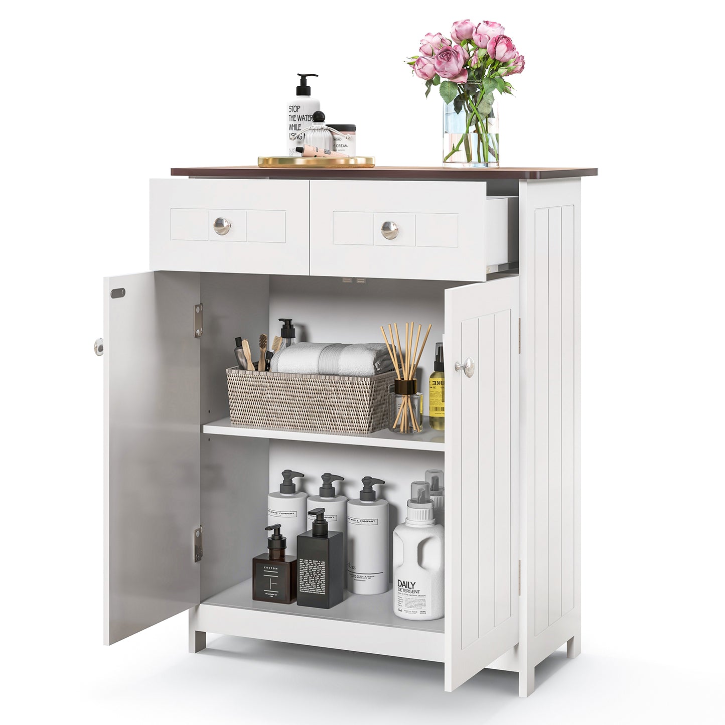 Giantex Bathroom Storage Cabinet, Floor Cabinet w/Adjustable Shelf & Anti-tipping Device