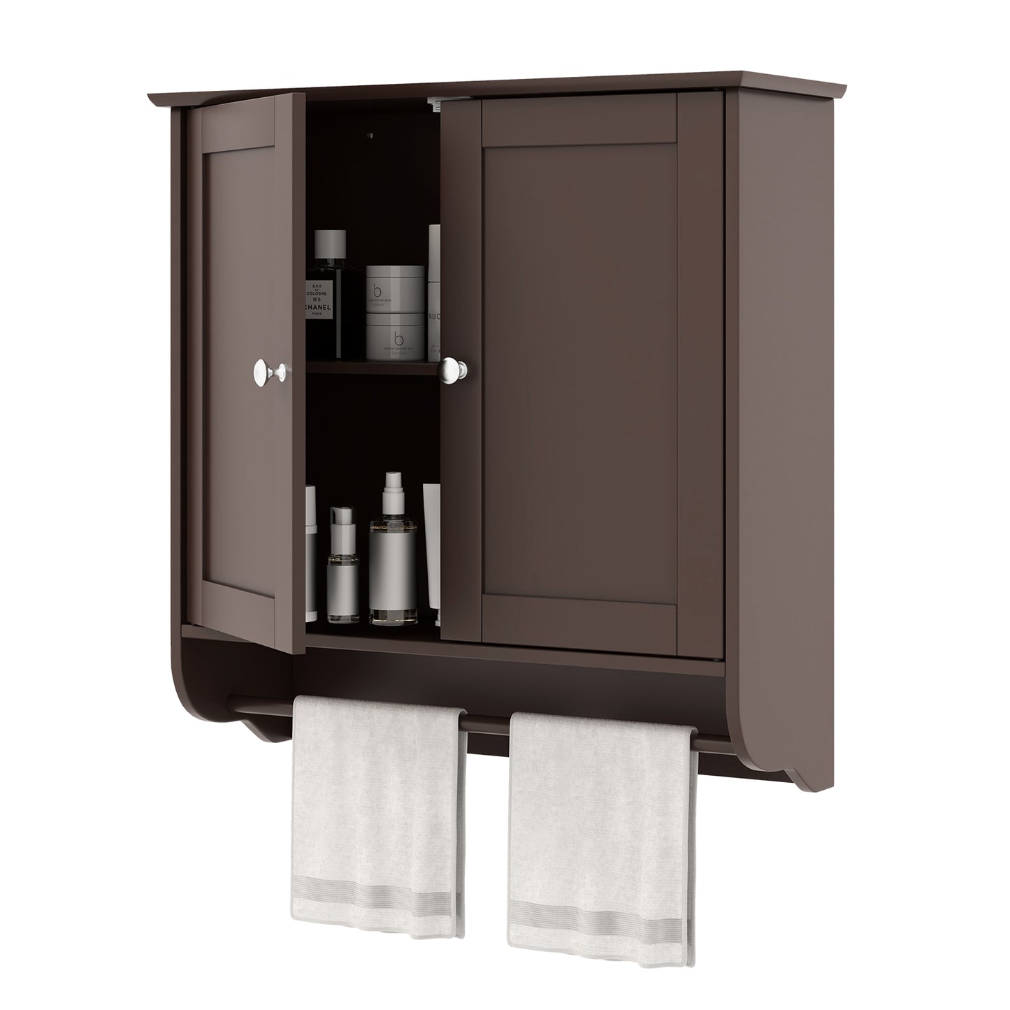 Giantex  Bathroom Cabinet Wall Mounted, Over The Toilet Storage Cabinet, Medicine Cabinet w/Towel Bar, Brown