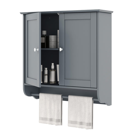 Giantex  Bathroom Cabinet Wall Mounted, Over The Toilet Storage Cabinet, Medicine Cabinet w/Towel Bar, Gray