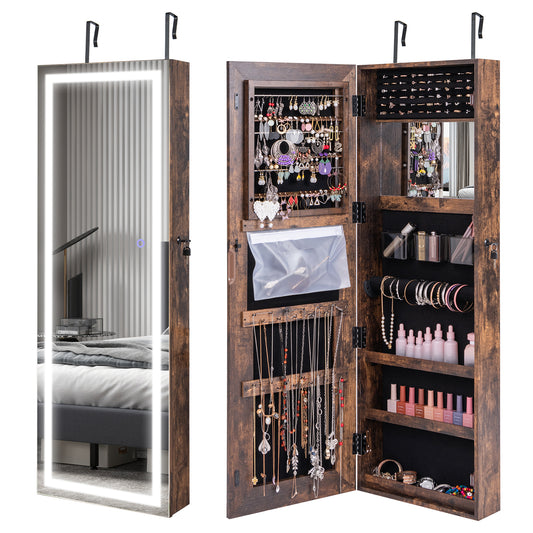 Giantex 47¡¯¡¯ Wall/Door Mounted Jewelry Cabinet, Jewelry Organizer Armoire w/Full Length LED Touch Screen Mirror