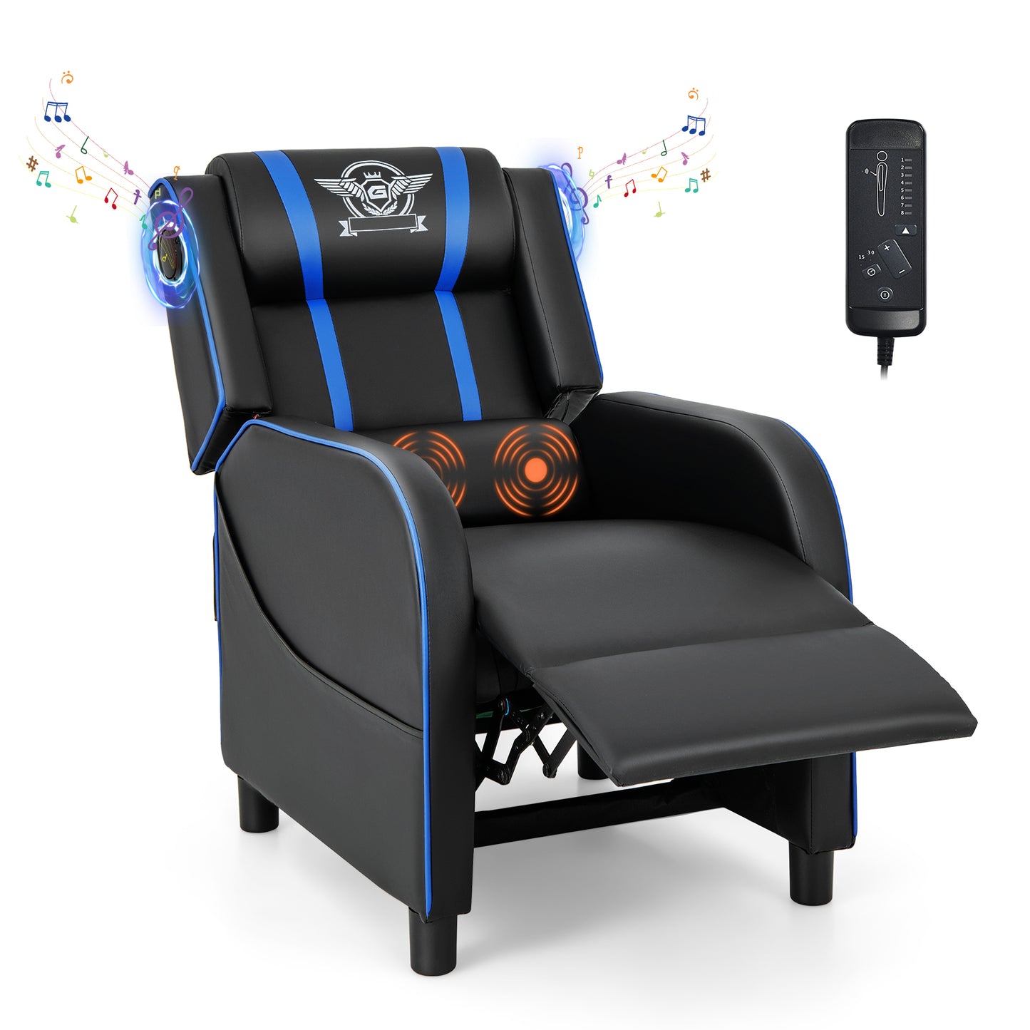 Giantex Massage Recliner Chair, Racing Style Gaming Sofa Chair w/Reclining Backrest, Massage Lumbar Pillow, Home Theater Seating, Blue