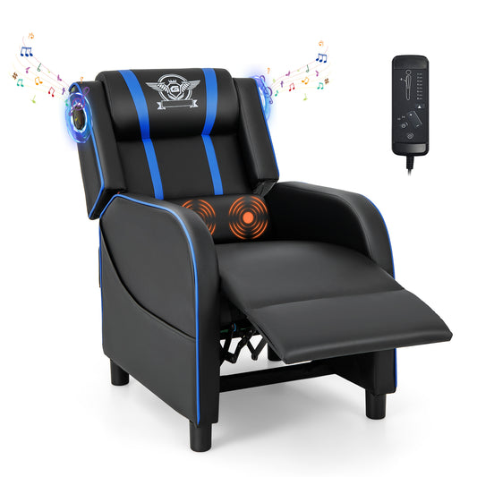 Giantex Massage Recliner Chair, Racing Style Gaming Sofa Chair w/Reclining Backrest, Massage Lumbar Pillow, Home Theater Seating, Blue
