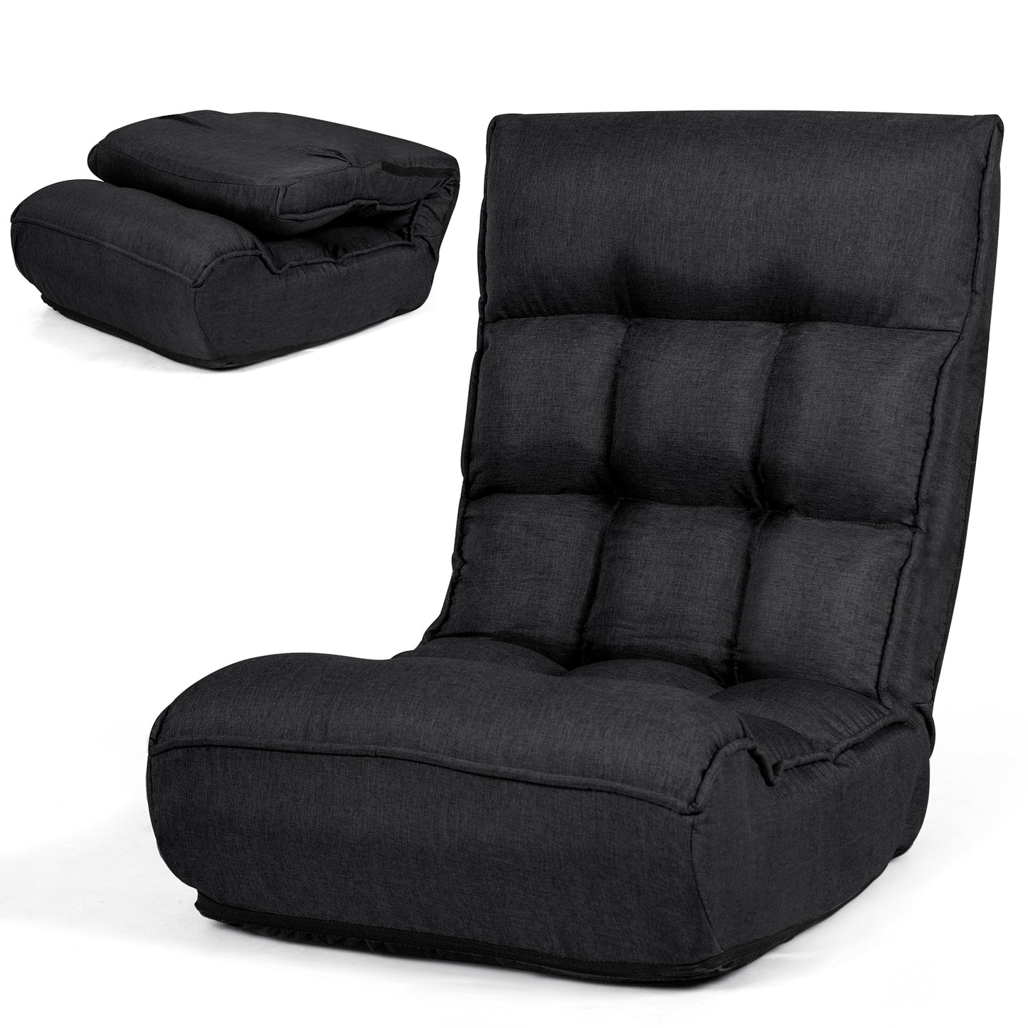 Giantex Foldable Floor Lounge Chair, Gaming Chair w/ 5-Position Adjustable Head & 4-Position Adjustable Backrest, Indoor Lazy Sofa Recliner, Black