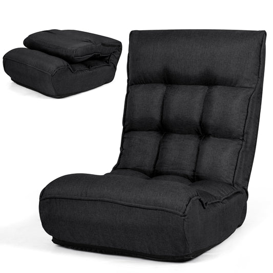 Giantex Foldable Floor Lounge Chair, Gaming Chair w/ 5-Position Adjustable Head & 4-Position Adjustable Backrest, Indoor Lazy Sofa Recliner, Black