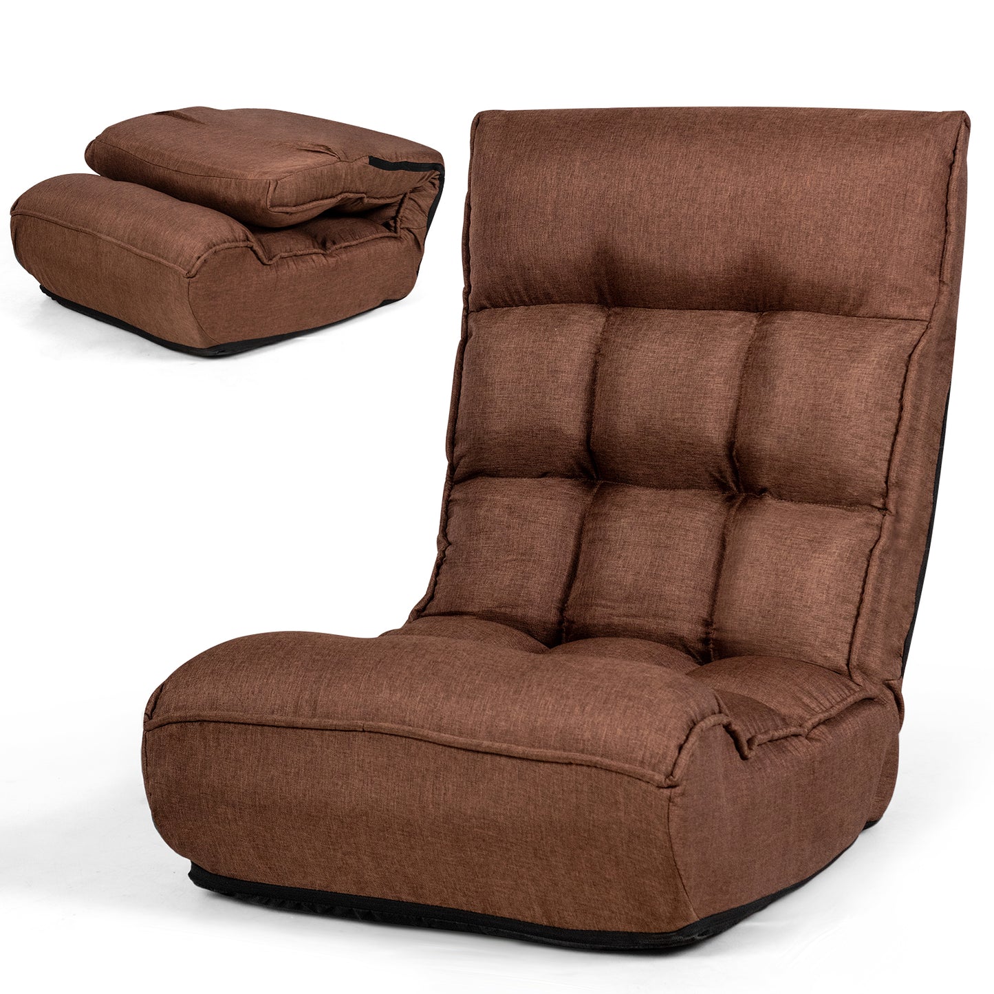 Giantex Foldable Floor Lounge Chair, Gaming Chair w/ 5-Position Adjustable Head & 4-Position Adjustable Backrest, Indoor Lazy Sofa Recliner, Coffee