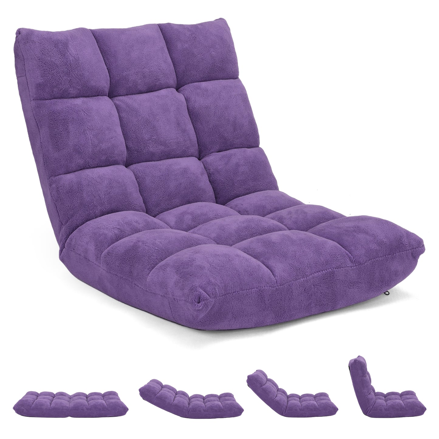Giantex Adjustable Floor Gaming Sofa Chair, Padded Sleeper Bed, Adults Couch Recliner, Armless Meditation Chair w/Back Support, Purple