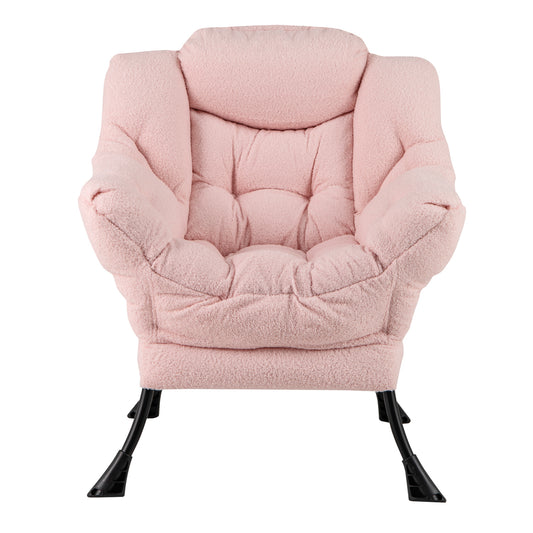 Giantex Sherpa Upholstered?Lazy Chair, Accent Contemporary Lounge Chair w/ Metal Frame, Modern Single Leisure Sofa Chair, Pink