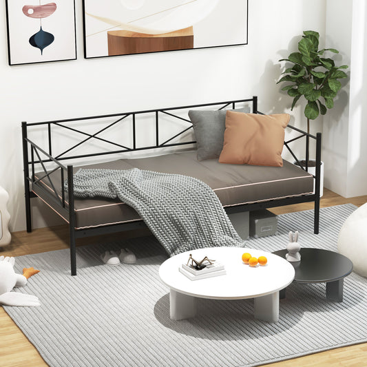 Giantex win Size Metal Daybed Frame, Sofa Daybed w/Heavy-Duty Metal Slats, Mattress Foundation, No Box-Spring Needed, Black