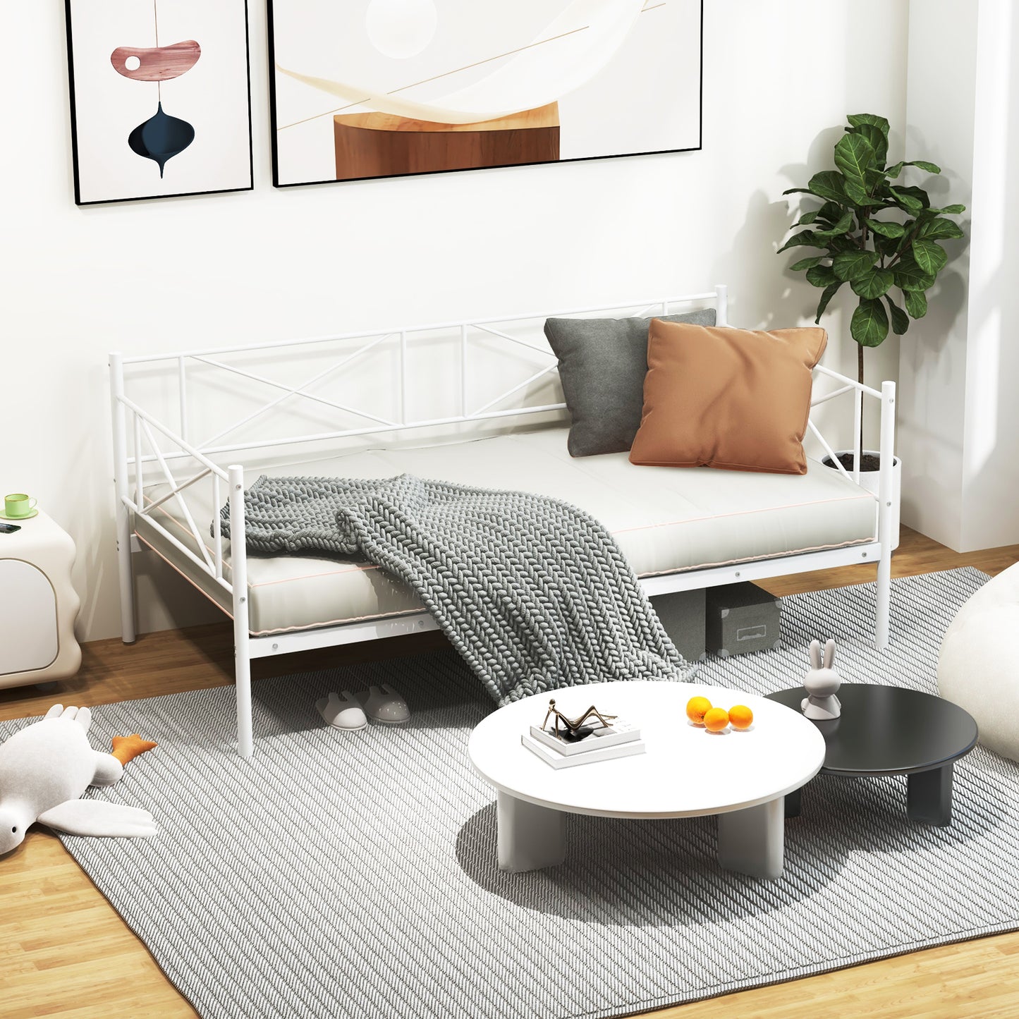 Giantex win Size Metal Daybed Frame, Sofa Daybed w/Heavy-Duty Metal Slats, Mattress Foundation, No Box-Spring Needed, White
