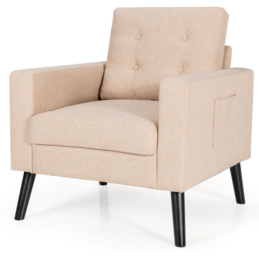 Giantex Upholstered Accent Armchair, Mid Century Modern Single Sofa Chair, Great for Living Room, Bedroom, Office, Beige