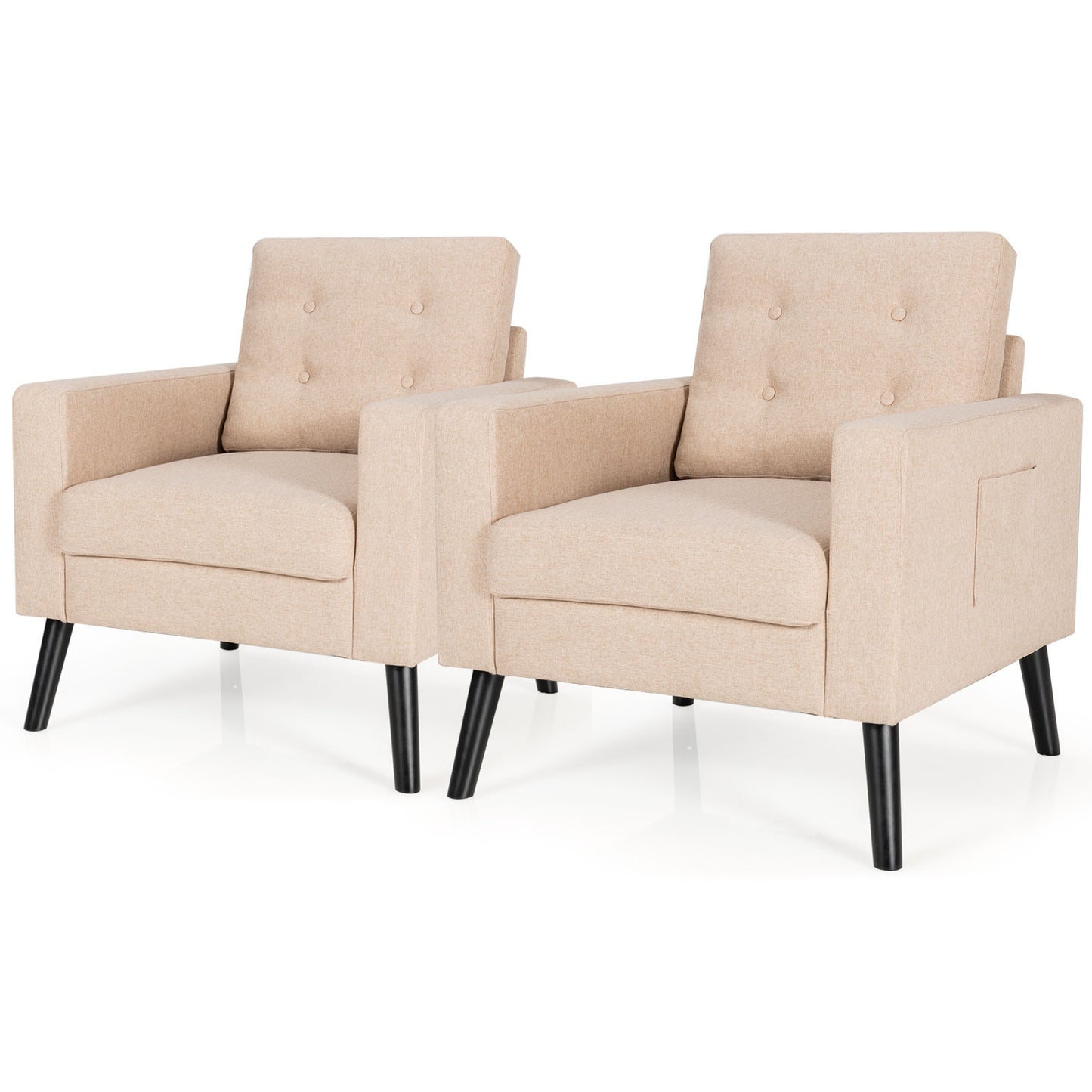 Giantex Set of 2 Upholstered Accent Armchair, Mid Century Modern Single Sofa Chair, Great for Living Room, Bedroom, Office