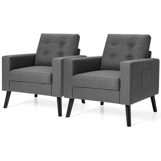 Giantex Set of 2 Upholstered Accent Armchair, Mid Century Modern Single Sofa Chair, Great for Living Room, Bedroom, Office, Gray