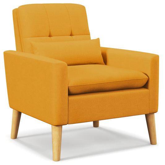 Giantex Accent Chair, Upholstered Tufted Armchair w/Lumbar Pillow,  Linen Fabric Sofa Chair  w/Comfy Padded Cushions, Yellow