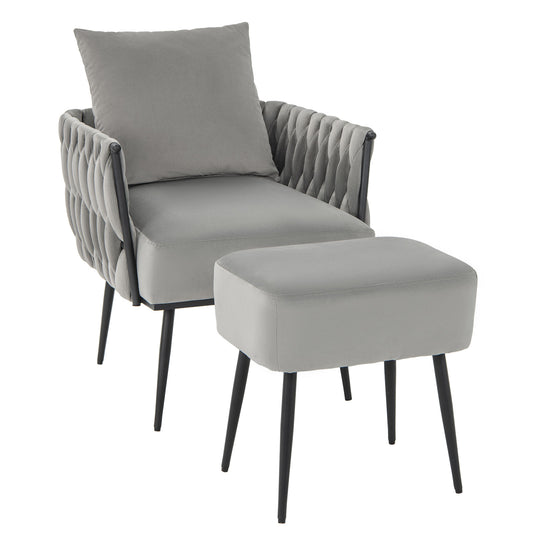 Giantex Velvet Accent Chairs w/Ottoman, Leisure Single Comfy Sofa Chair for Reading, Gray