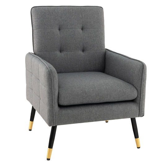 Giantex Modern Upholstered Armchair Single Sofa Accent Chair, Comfy Linen Fabric Reading Chair w/Removable Seat, Grey