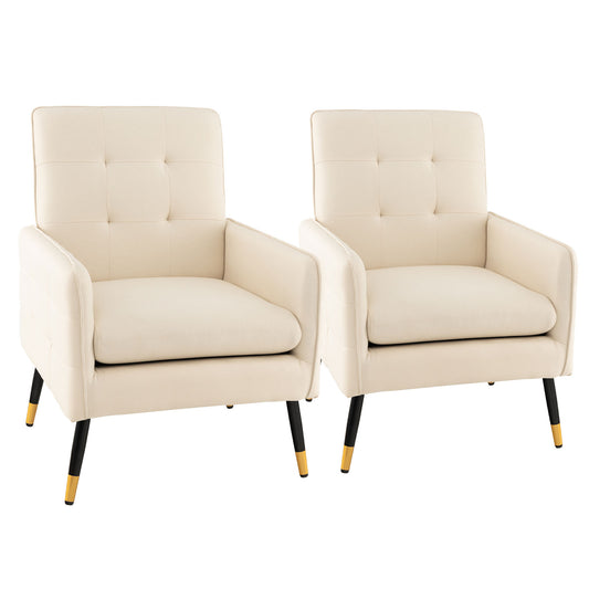 Giantex Se of 2 Modern Upholstered Armchair Single Sofa Accent Chair, Comfy Linen Fabric Reading Chair w/Removable Seat, White