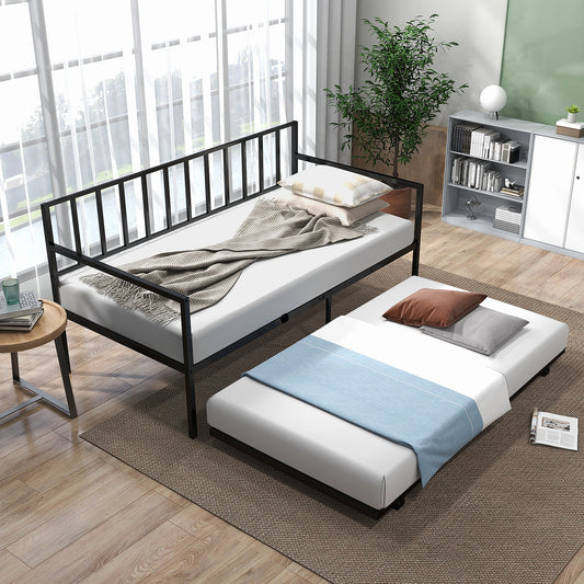 Giantex Daybed w/Trundle, Metal Twin Bed Frame w/Heavy Duty Slat Support, Space-Saving Sofa Bed Frame