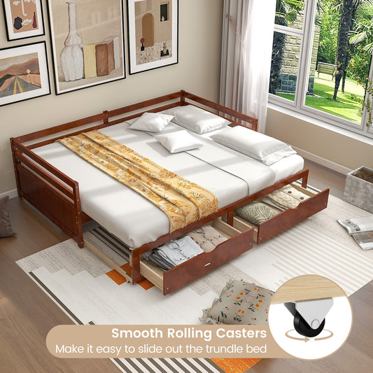 Giantex Wood Daybed w/Trundle, Extendable Twin to King Daybed Frame,  Space Saving Dual-use Sofa Daybed