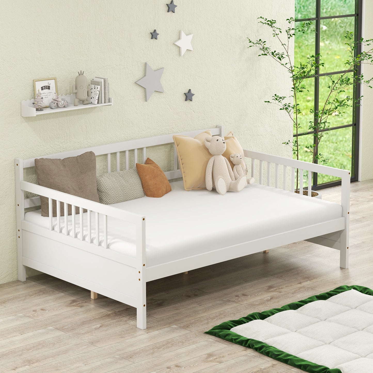 Giantex Wood Daybed Frame Full Size, Sofa Bed Frame w/Wooden Slats Support, No Box Spring Needed, White