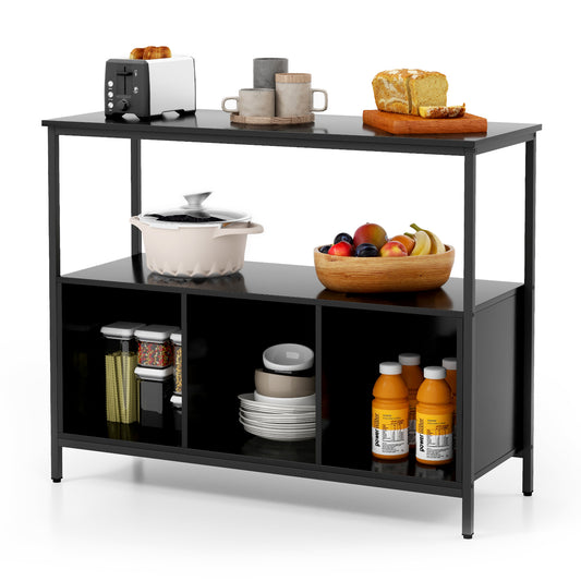 Giantex ideboard Buffet Table w/Storage Cabinet & Shelves, Coffee Bar Station, Microwave Oven Stand, Stationary Kitchen Island Cart, Black