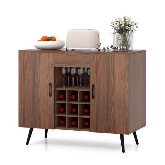 Giantex Coffee Bar Cabinet w/Storage, Farmhouse Wood Buffet Sideboard w/Wine Rack