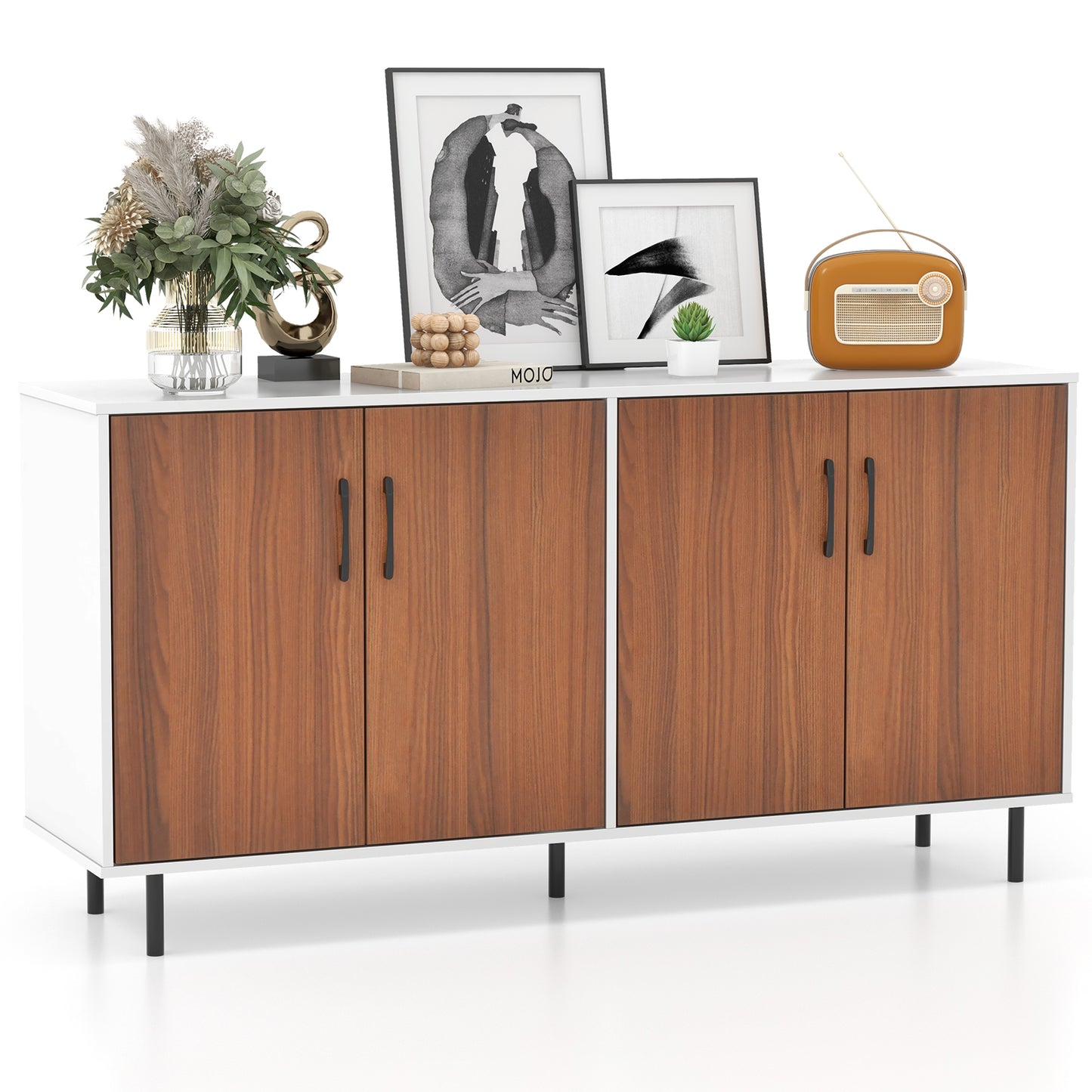 Giantex Buffet Cabinet with Storage, Modern Sideboard w/4 Doors, Wood Floor Cabinet