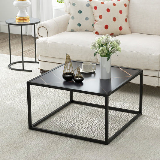 Giantex Square Coffee Table w/Faux Marble Tabletop, Center Cocktail Table, Low Bedside Table, Accent Living Room Furniture