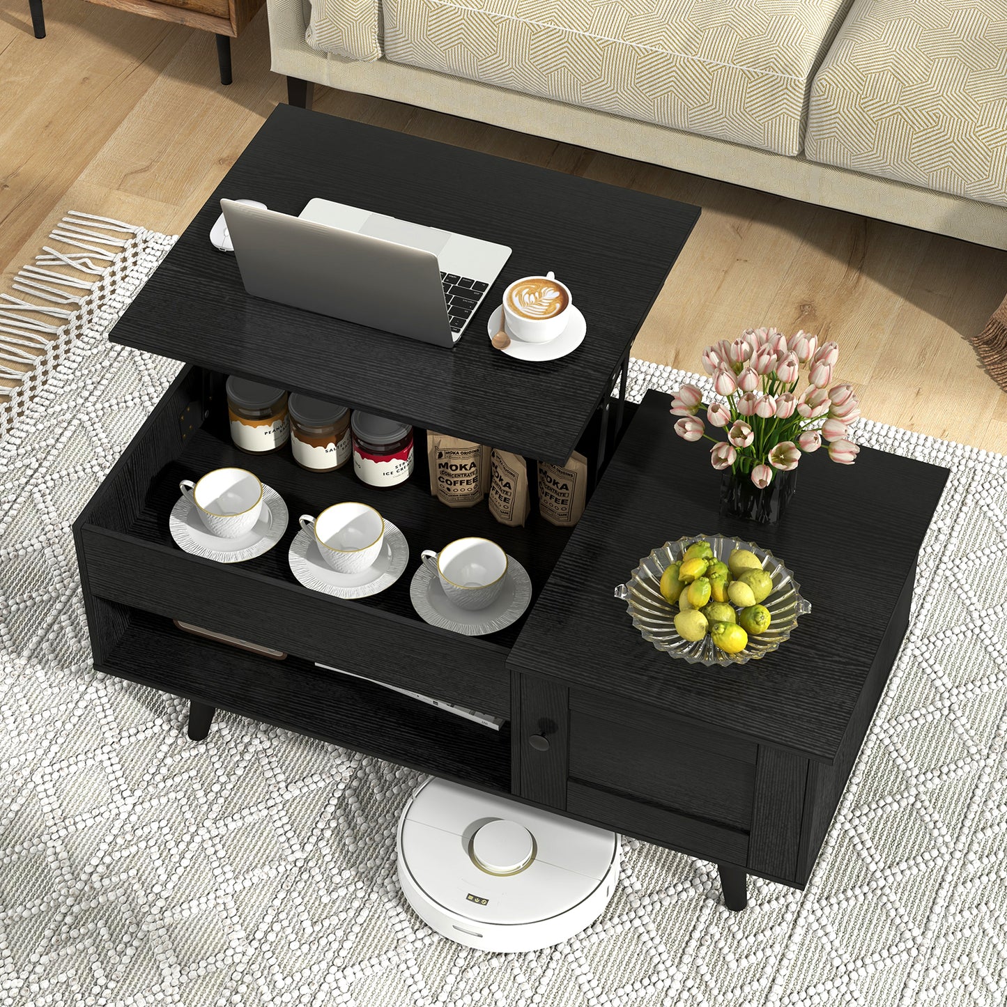 Giantex Lift Top Coffee Table, Modern Cocktail Table w/Hidden Compartment, Wooden Flip Top Center Table