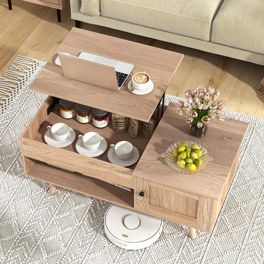Giantex Lift Top Coffee Table, Modern Cocktail Table w/Hidden Compartment, Wooden Flip Top Center Table, Natural