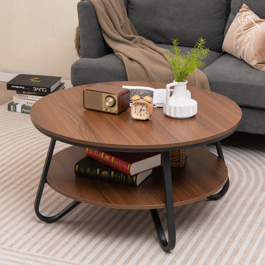 Giantex Round Coffee Table, 2-Tier Center Table w/Open Storage Shelf, Vintage Cocktail Table