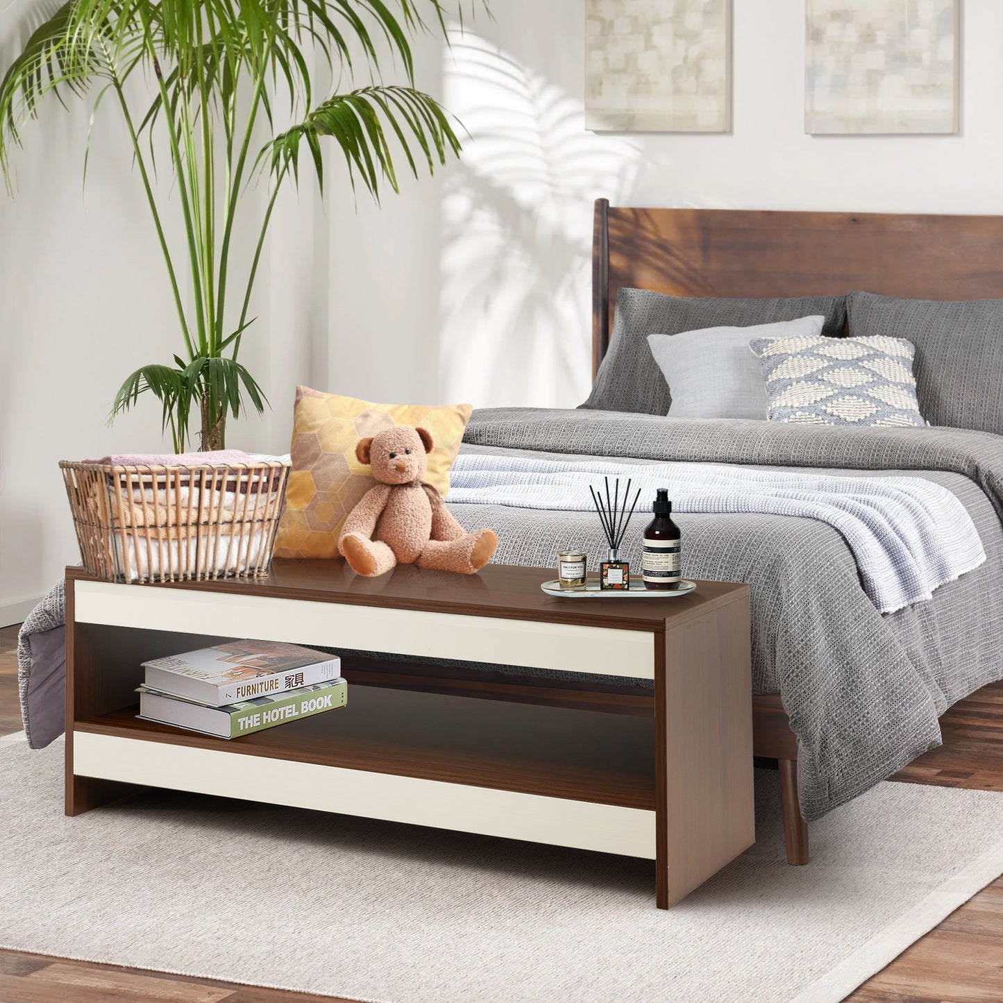 Giantex 2-Tier Coffee Table, Rectangular Coffee Table w/Natural Wood Grain Tabletop, Modern Coffee Tea Table