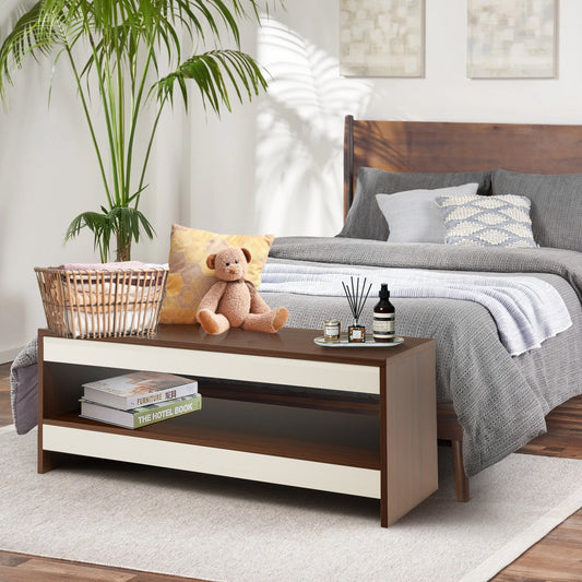 Giantex 2-Tier Coffee Table, Rectangular Coffee Table w/Natural Wood Grain Tabletop, Modern Coffee Tea Table